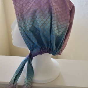 Handmade Cotton Mermaid Scale Scrub Cap With Adjustable Ties